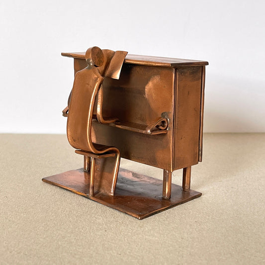Alain Sicouly Copper Sculpture, Piano Player, Vintage Art Metal Statue