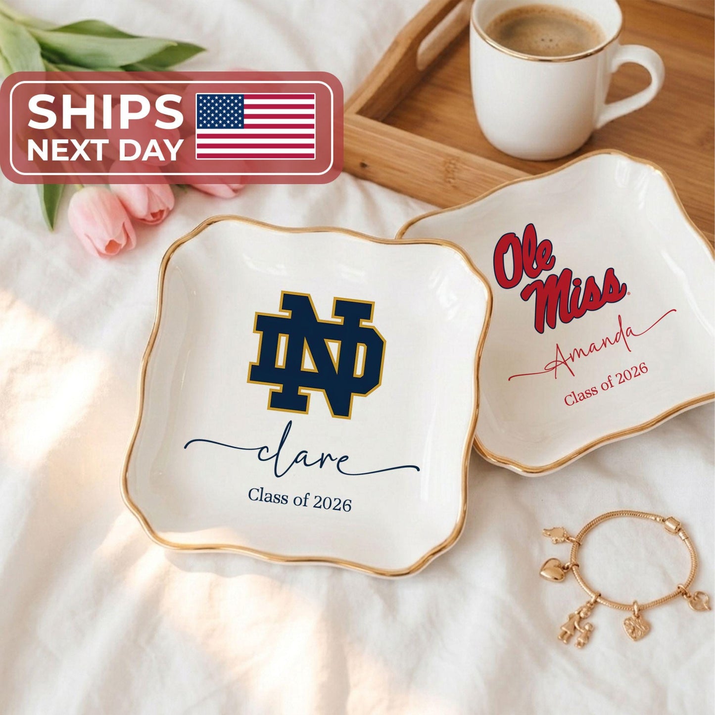 Personalised University College Graduation Gift Ring Dish, Trinket Keepsake, Decor High School, Custom Acceptance Gift, Class of 2026 Gifts