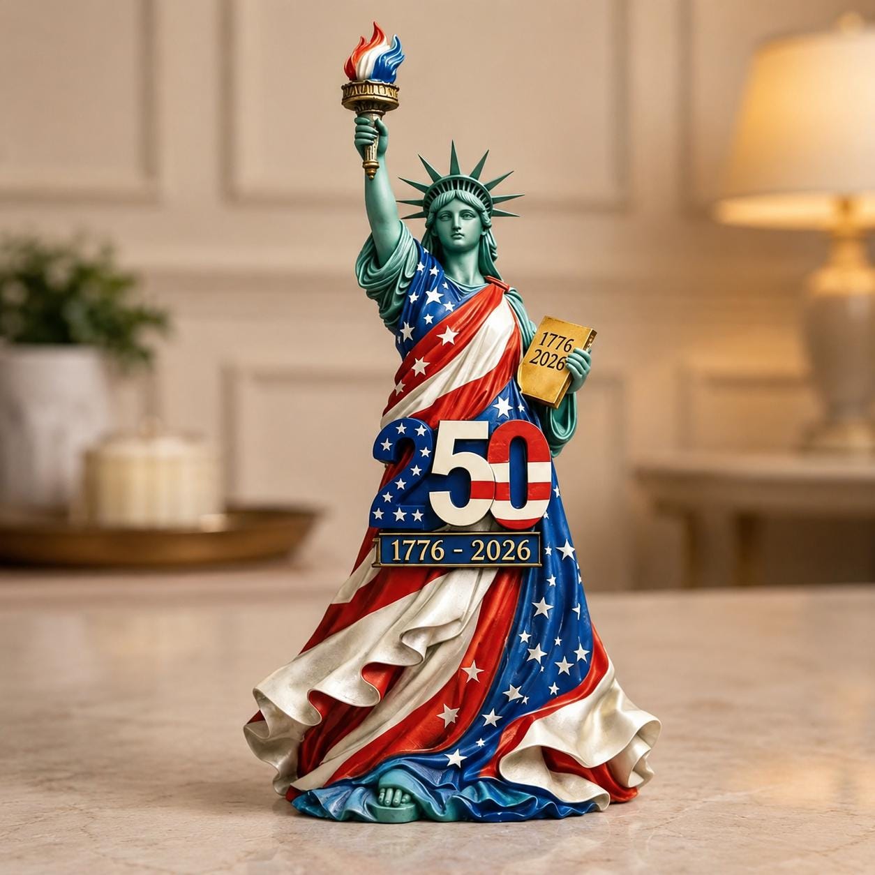 USA 250th Anniversary Statue of Liberty Figurine, Patriotic 1776-2026 Tabletop Decor, Semiquincentennial Gift