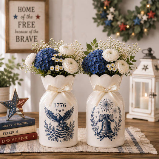 USA 250th Anniversary Ceramic Vase, Patriotic Eagle Flag Emblem 1776-2026, Independence Day Party Home Decor, Double-Sided Printing