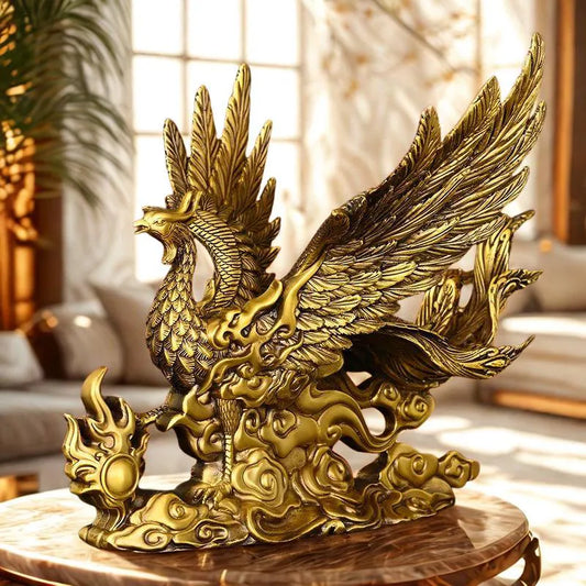 Copper Phoenix Statue – Feng Shui Luck & Rebirth Decor | Elegant Home Accent