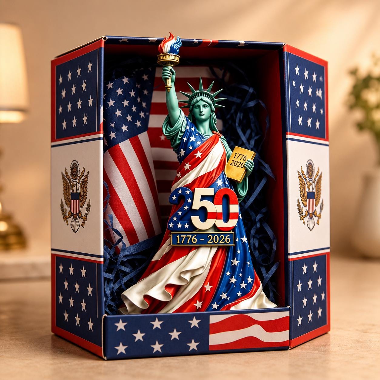 USA 250th Anniversary Statue of Liberty Figurine, Patriotic 1776-2026 Tabletop Decor, Semiquincentennial Gift