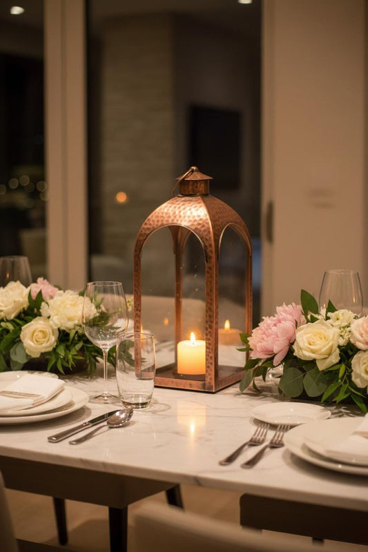 Handcrafted Copper Arch Lantern — Hand-Hammered Antique Patina, Indoor & Outdoor Candle Lantern