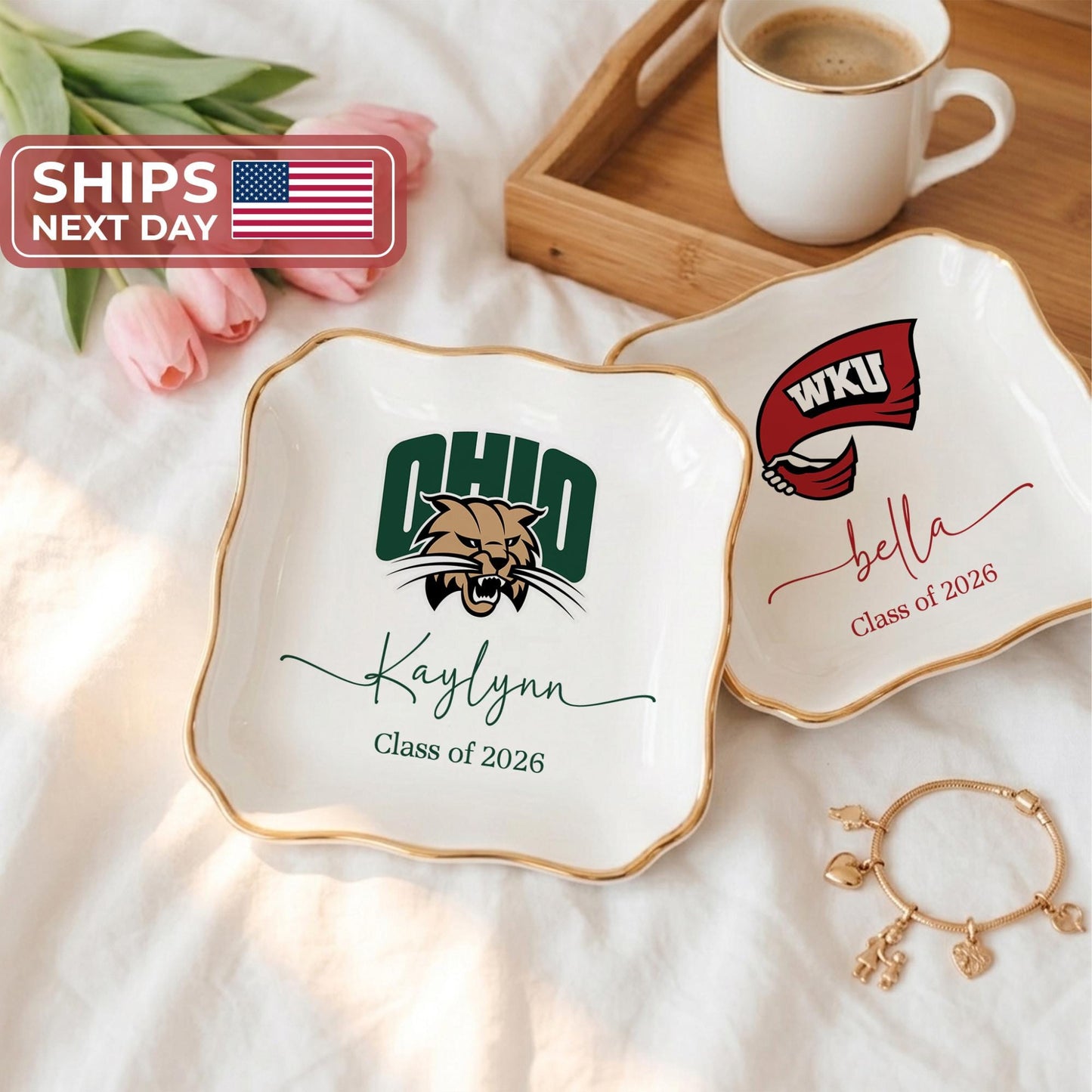 Personalised University College Graduation Gift Ring Dish, Trinket Keepsake, Decor High School, Custom Acceptance Gift, Class of 2026 Gifts