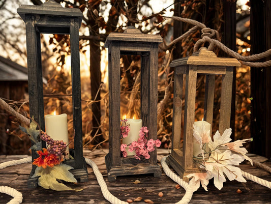 Rustic Wood Candle Lantern: Farmhouse Wedding Centerpiece