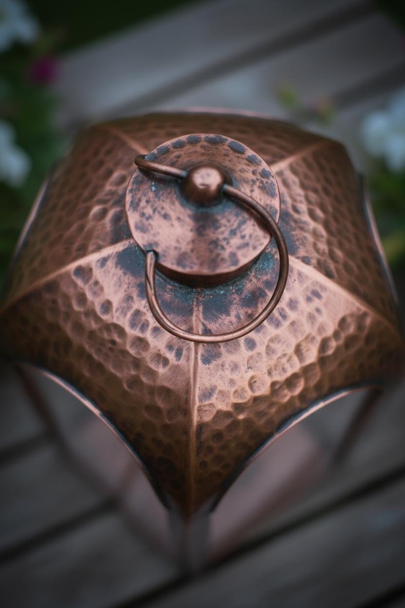 Handcrafted Copper Arch Lantern — Hand-Hammered Antique Patina, Indoor & Outdoor Candle Lantern