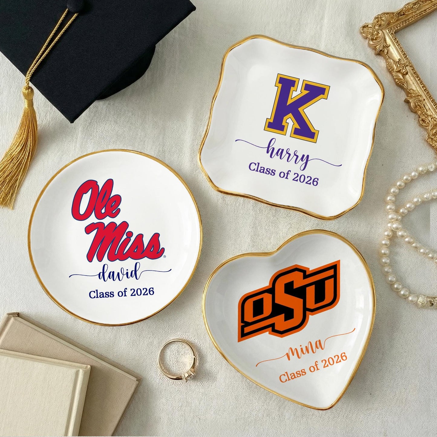 Personalised University College Graduation Gift Ring Dish, Trinket Keepsake, Decor High School, Custom Acceptance Gift, Class of 2026 Gifts