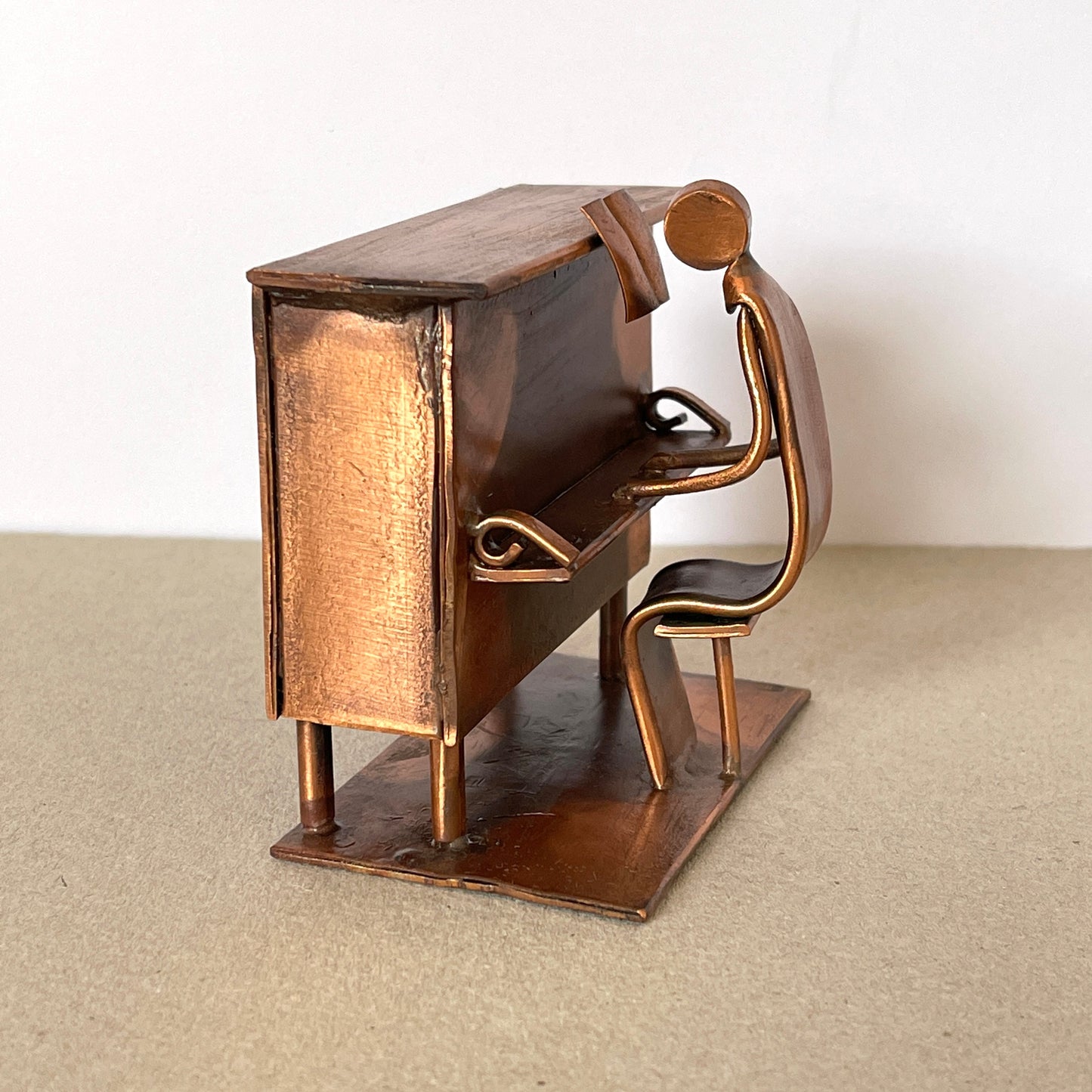 Alain Sicouly Copper Sculpture, Piano Player, Vintage Art Metal Statue