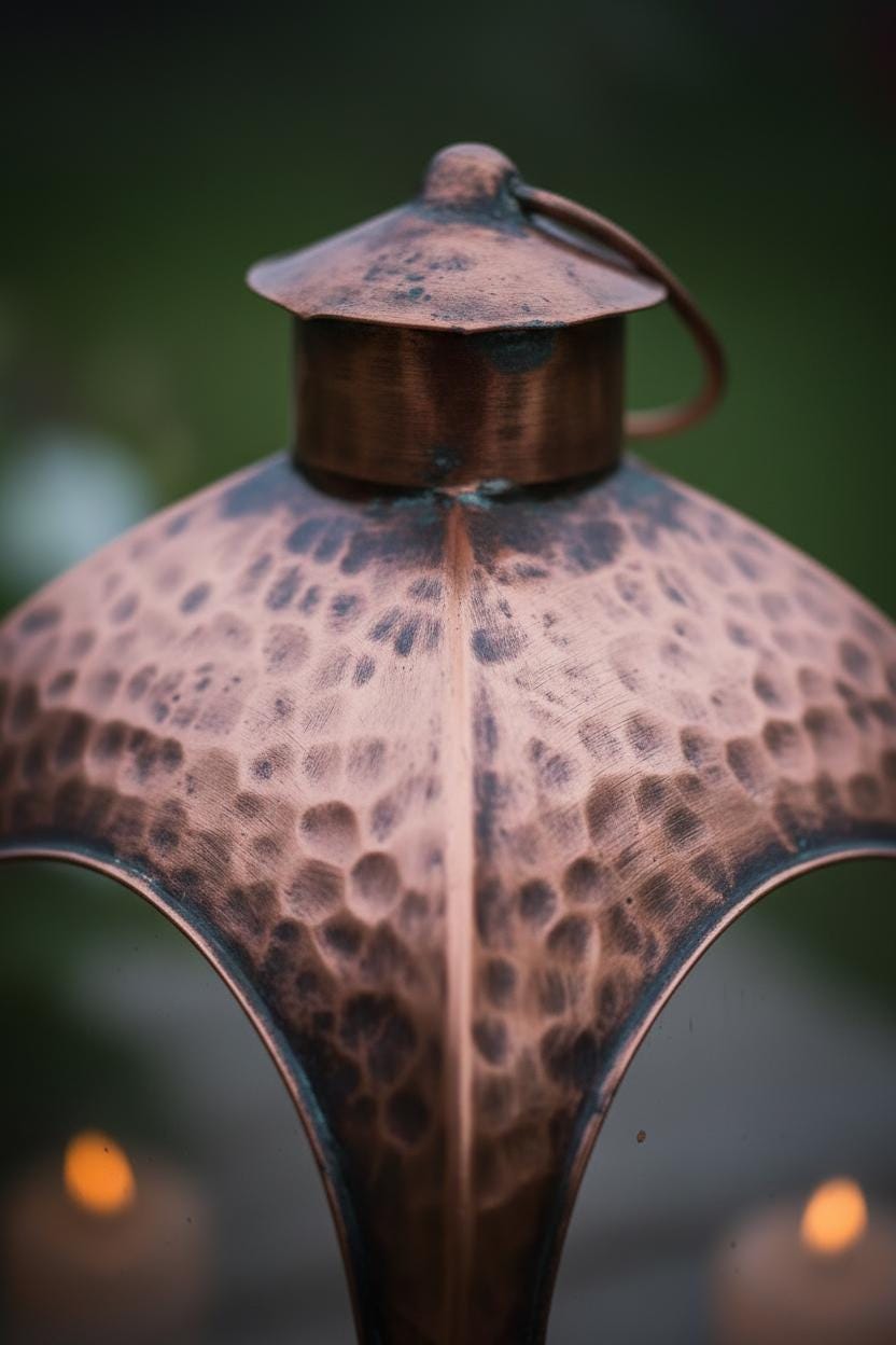 Handcrafted Copper Arch Lantern — Hand-Hammered Antique Patina, Indoor & Outdoor Candle Lantern