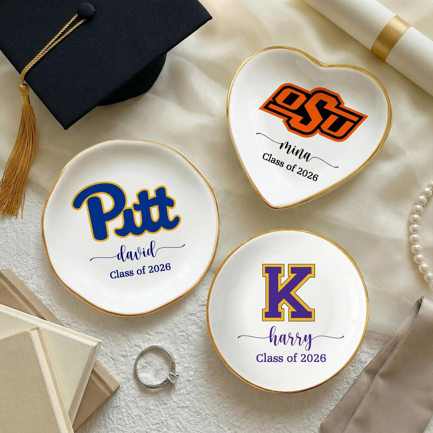 Personalised University College Graduation Gift Ring Dish, Trinket Keepsake, Decor High School, Custom Acceptance Gift, Class of 2026 Gifts