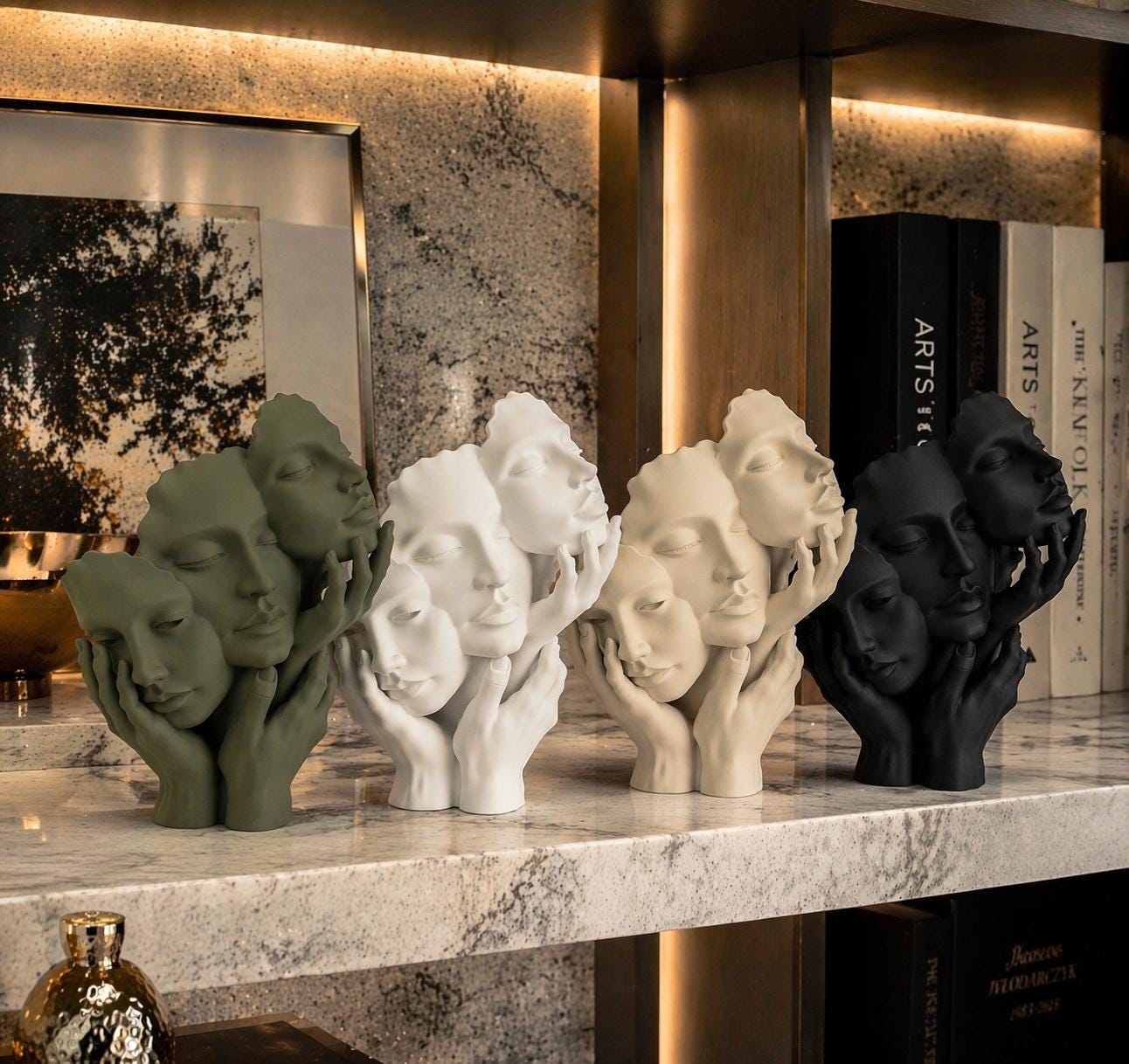 Abstract Face Sculpture Decor Modern Minimalist Contemporary Home Decor Accent Shelf Styling Neutral Art Figure Unique Gift