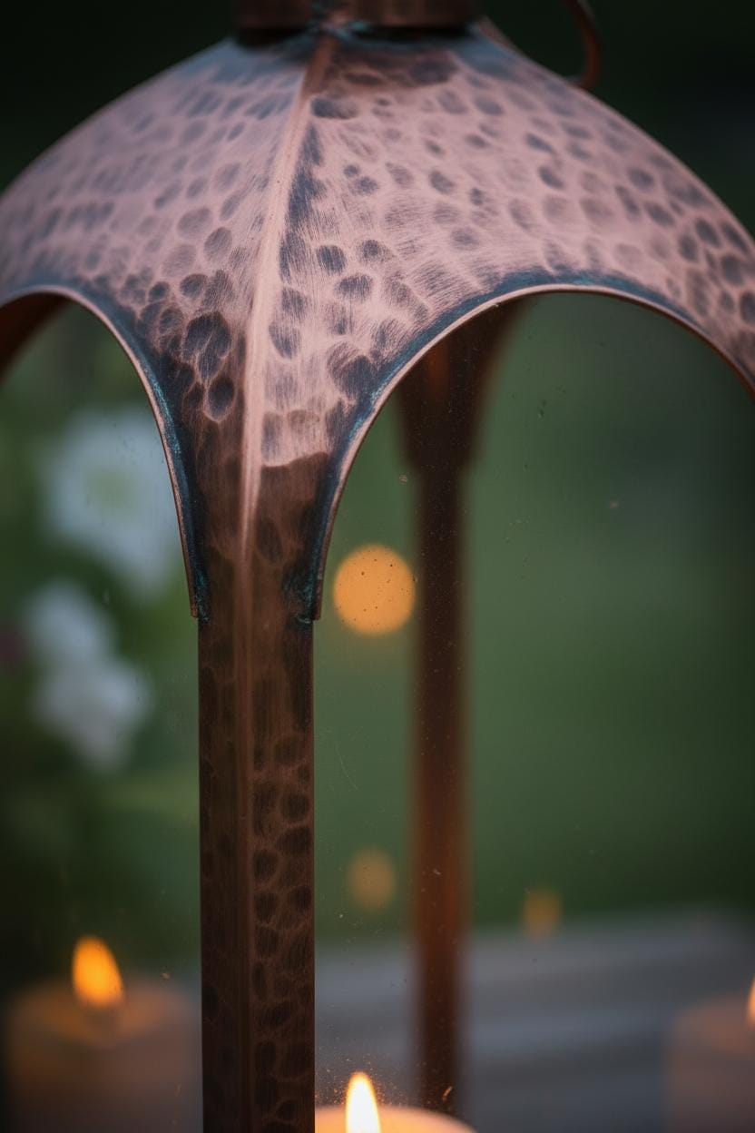 Handcrafted Copper Arch Lantern — Hand-Hammered Antique Patina, Indoor & Outdoor Candle Lantern