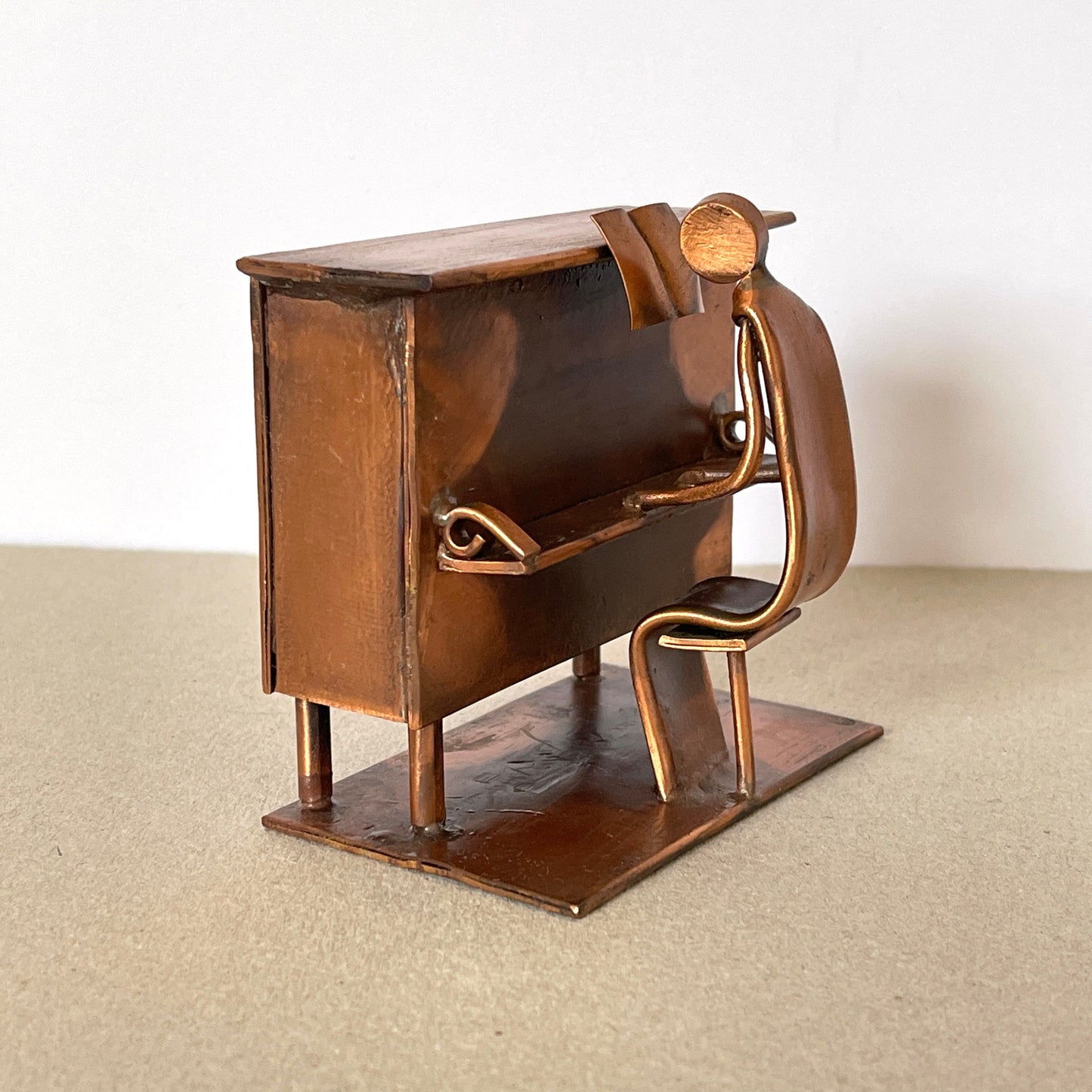 Alain Sicouly Copper Sculpture, Piano Player, Vintage Art Metal Statue