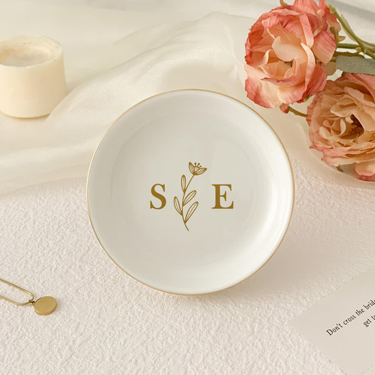 Personalised Birth Flower Trinket Dish/ Custom Watercolor Flower Ring Dish/ Christmas Gifts/ Wedding Bridesmaid Gift/ Birthday Jewelry Dish