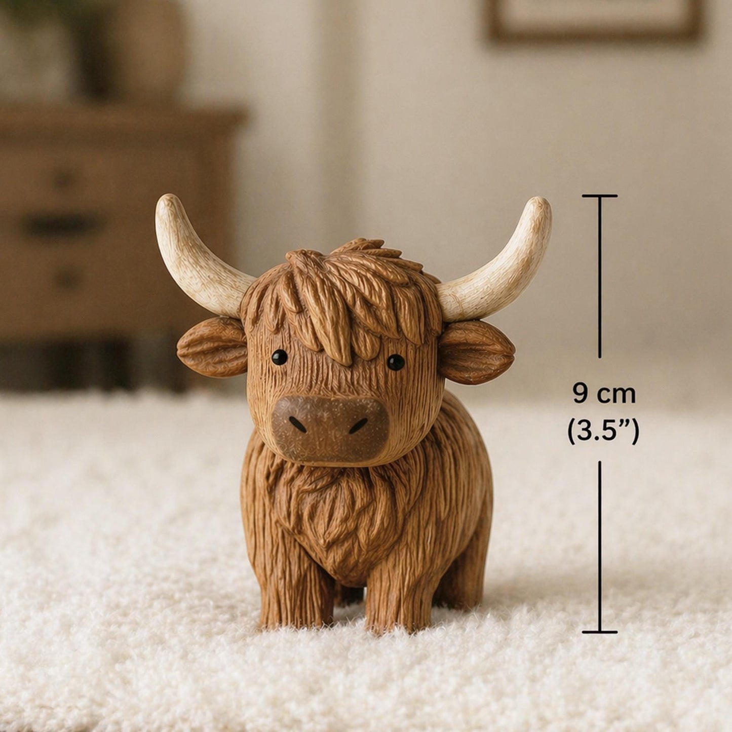 Hand Carving Wooden Highland Cow Figurine Desk Decor Cute Wood Farm Animal Sculpture Hand Carved Gift Minimalist Bookshelf Office Ornament