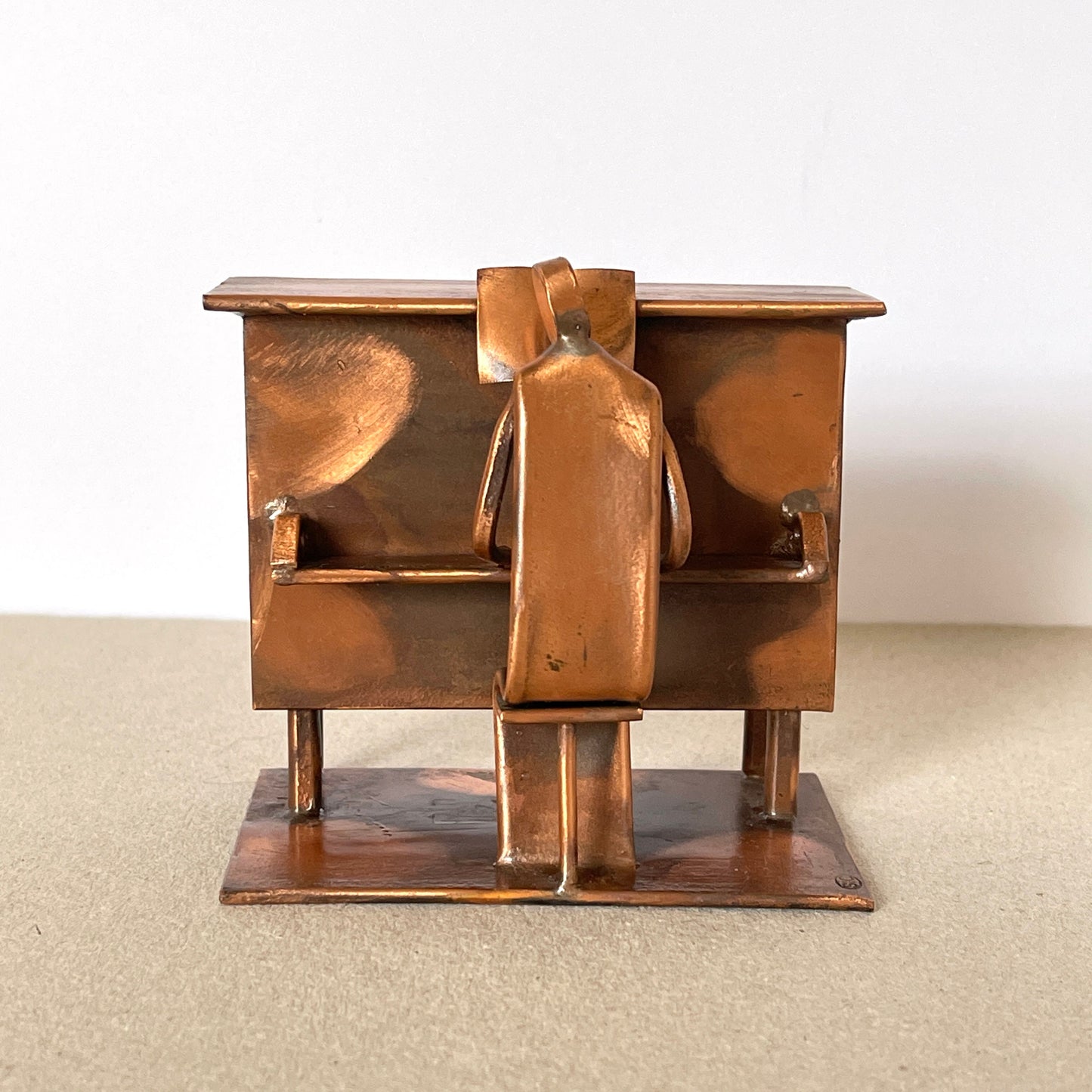 Alain Sicouly Copper Sculpture, Piano Player, Vintage Art Metal Statue