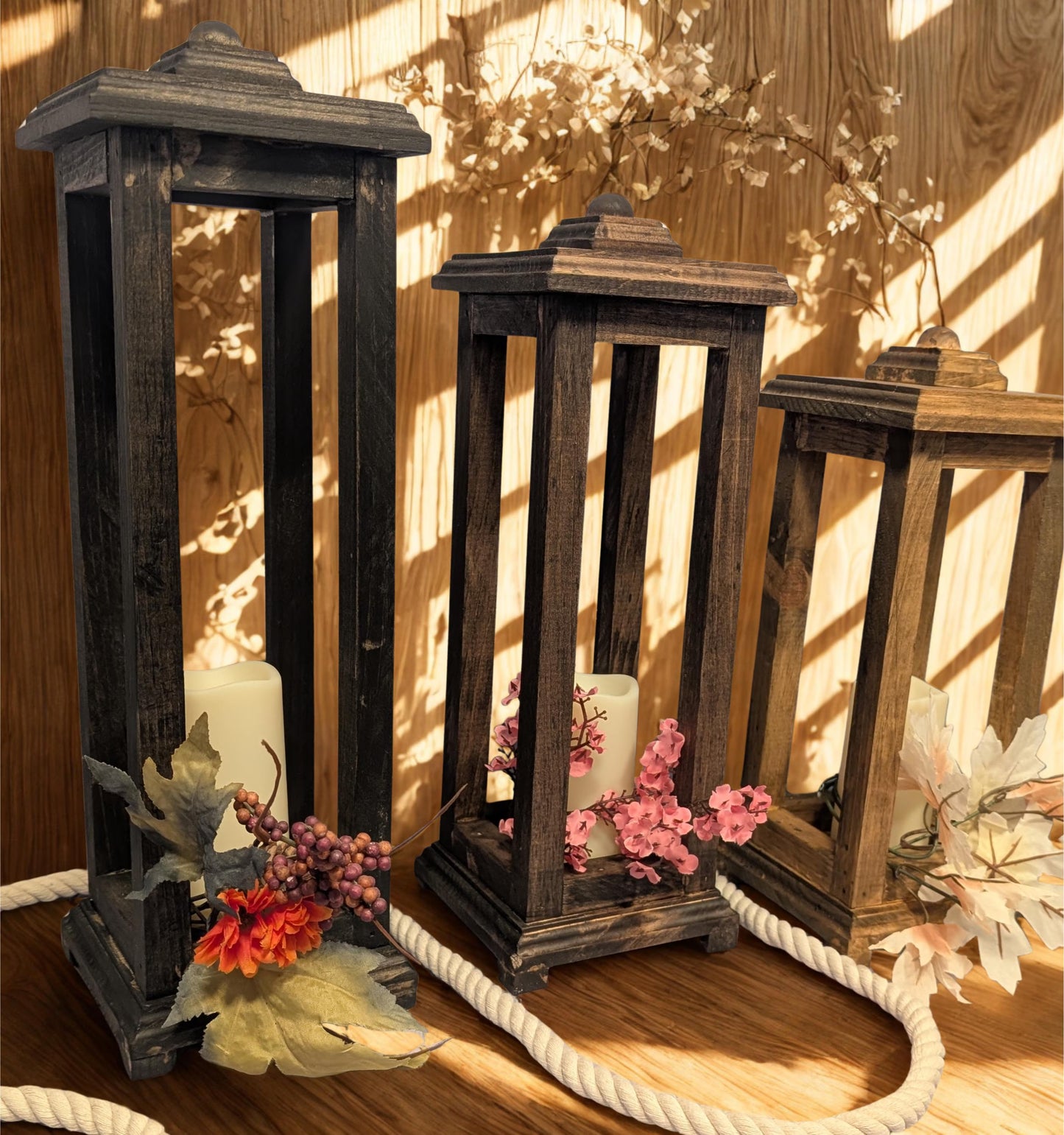 Rustic Wood Candle Lantern: Farmhouse Wedding Centerpiece