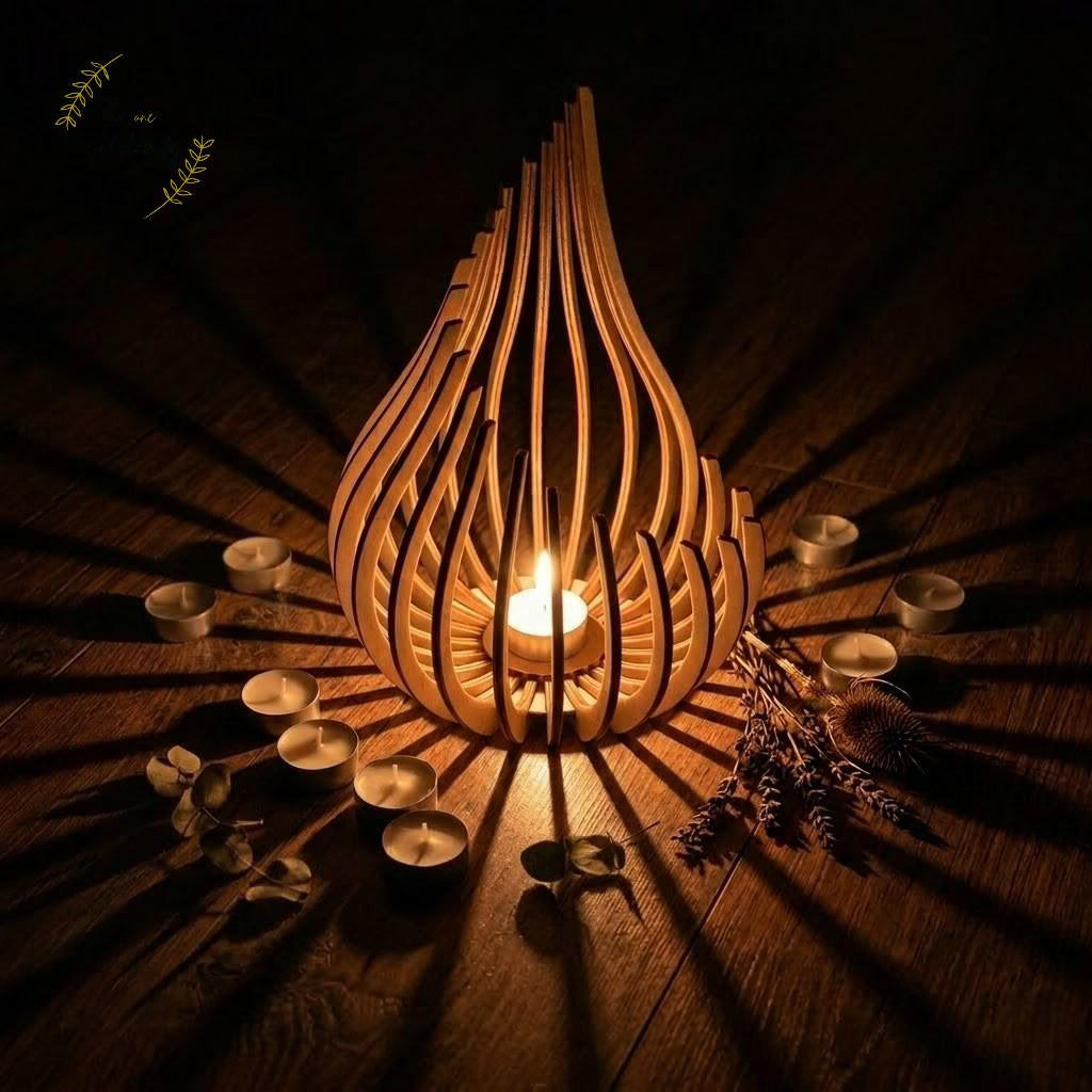 Natural Birch Wood Lanterns | Boho Laser-Cut Shadow Decor, Table Centrepiece Gift