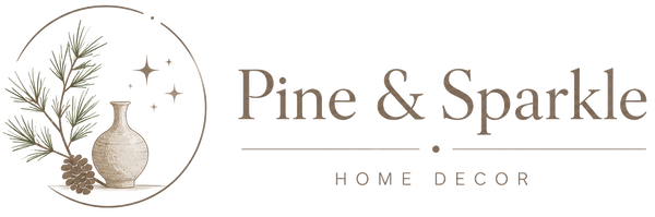 Logo for Pine & Sparkle Home Decor featuring a vase and pine branches on a white background.